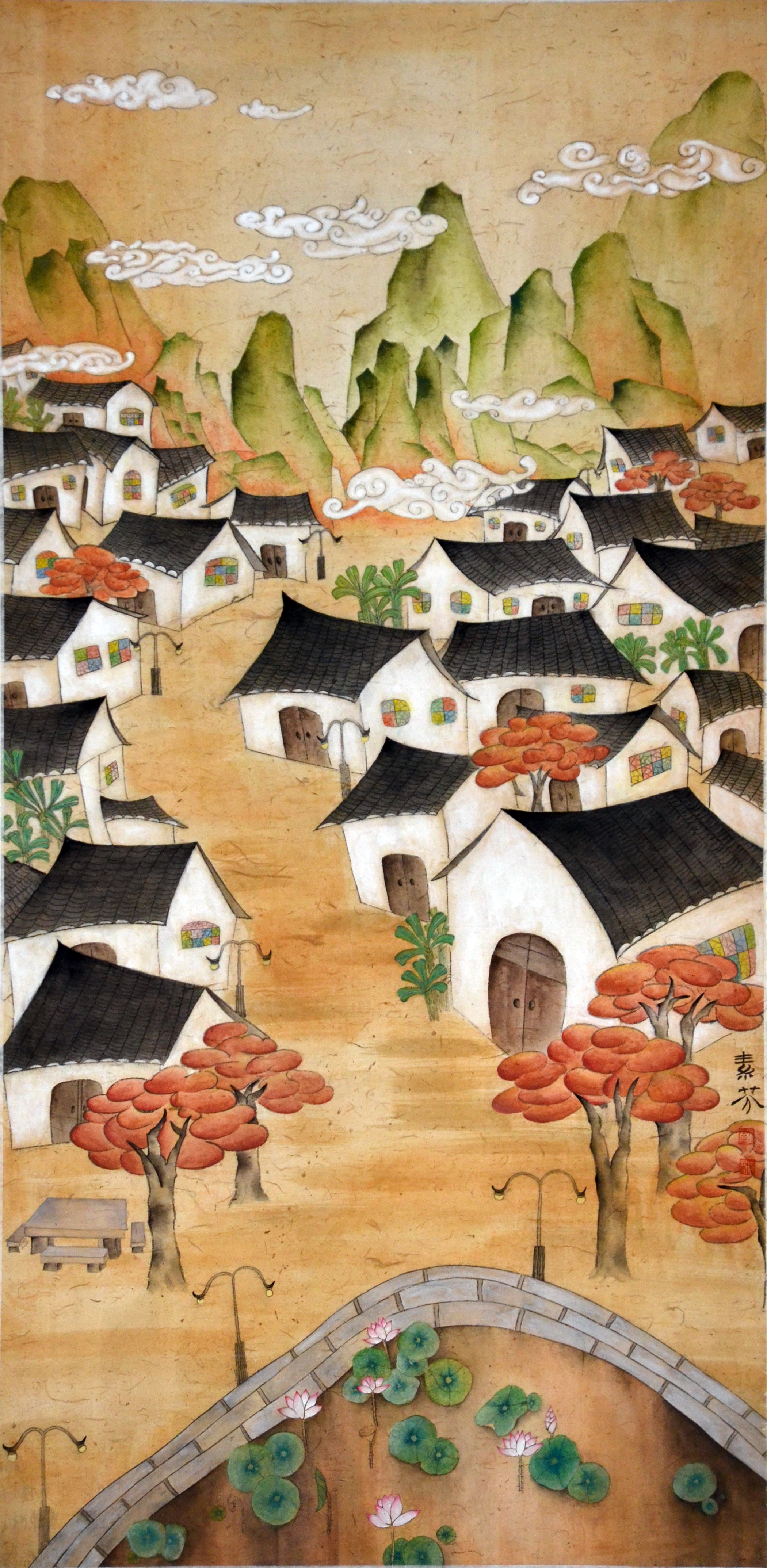 7 刘素芬 《乡村小景》 国画 136X68CM.jpg